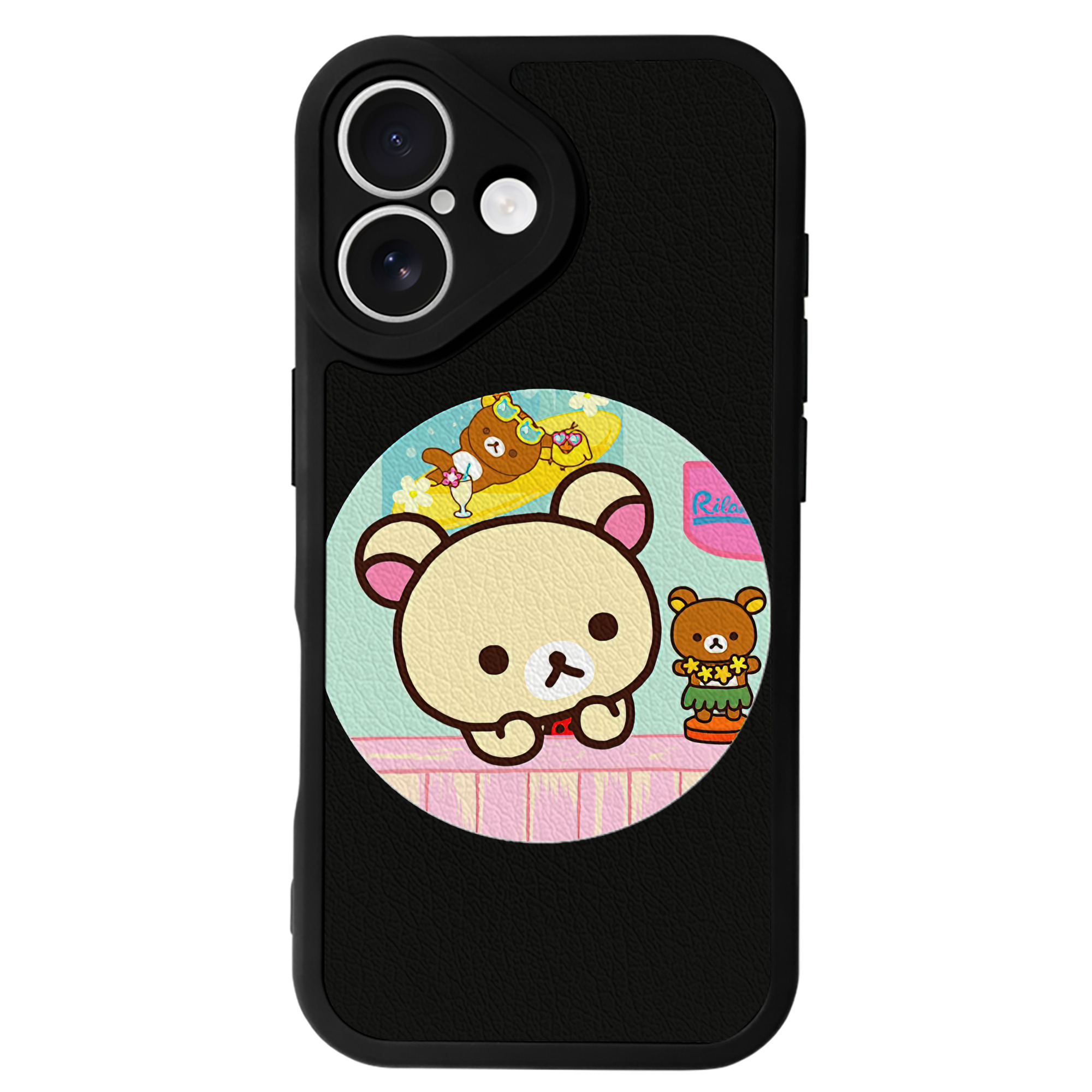 （画像用） リラックマ リラックマ キイロイトリ Rilakkuma Korilakkuma Kiiroitori 【iPhone 16シリーズ対応】シリコンスマホケース（レザー調） 材質：シリコン